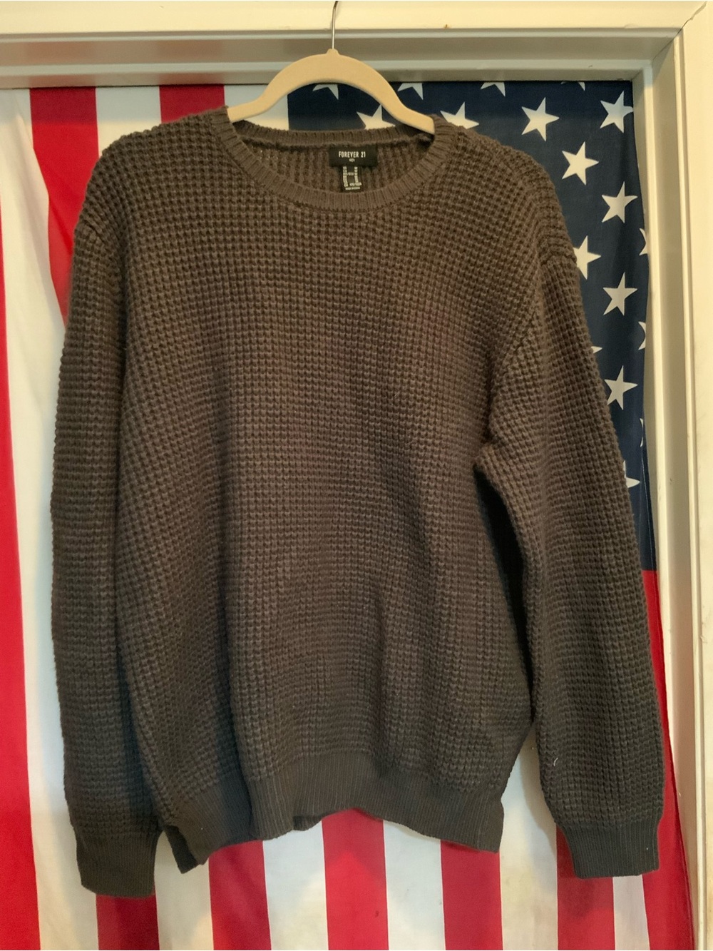 Forever 21 Men's Brown Waffle Knit Crewneck Sweater